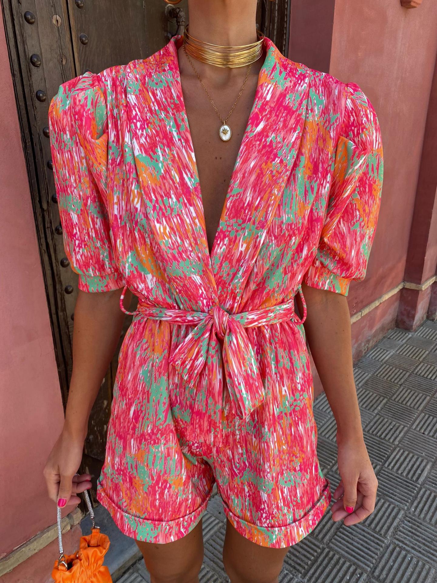 Dames Playsuit met Pofmouwen en Gekruiste Halslijn 1