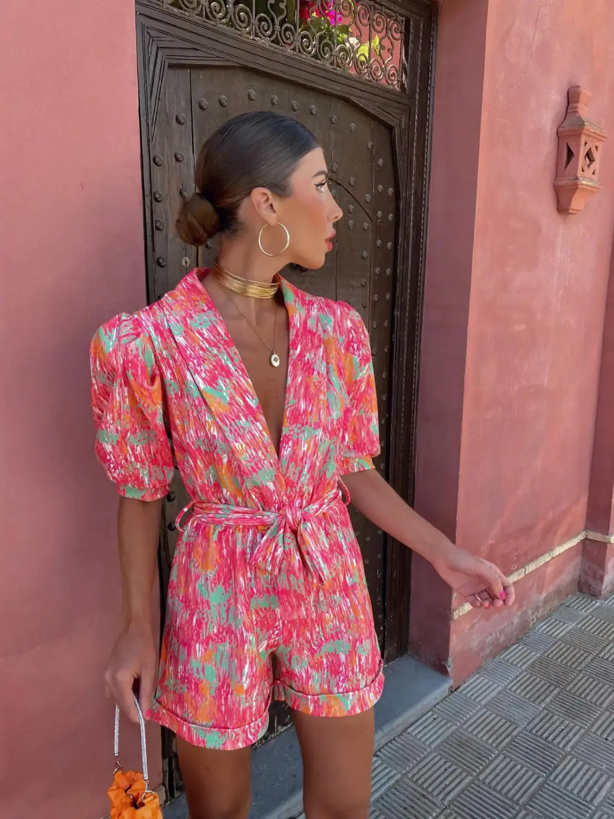 Dames Playsuit met Pofmouwen en Gekruiste Halslijn 2