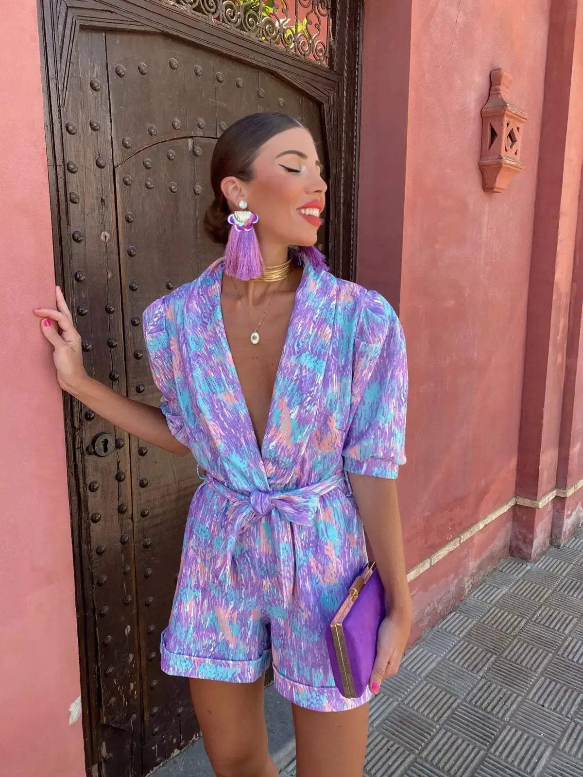 Dames Playsuit met Pofmouwen en Gekruiste Halslijn 5
