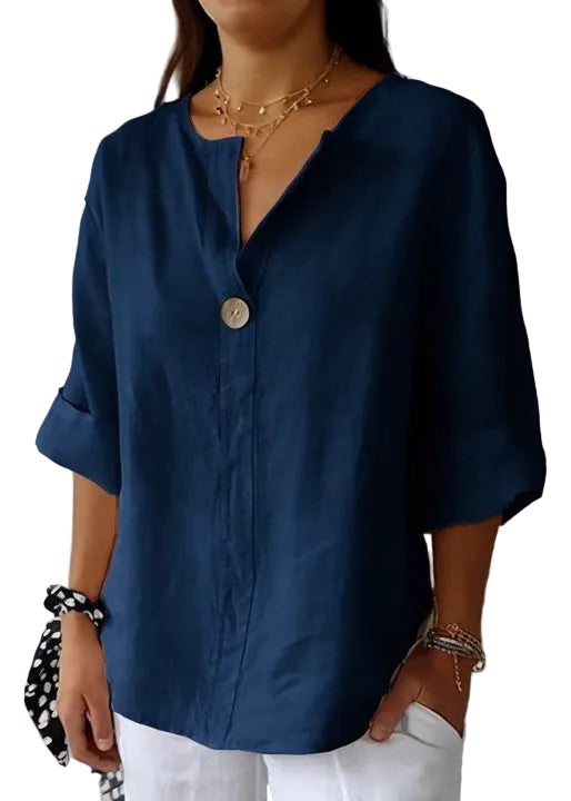 Dames Plus Size Top V-hals Marineblauw 0