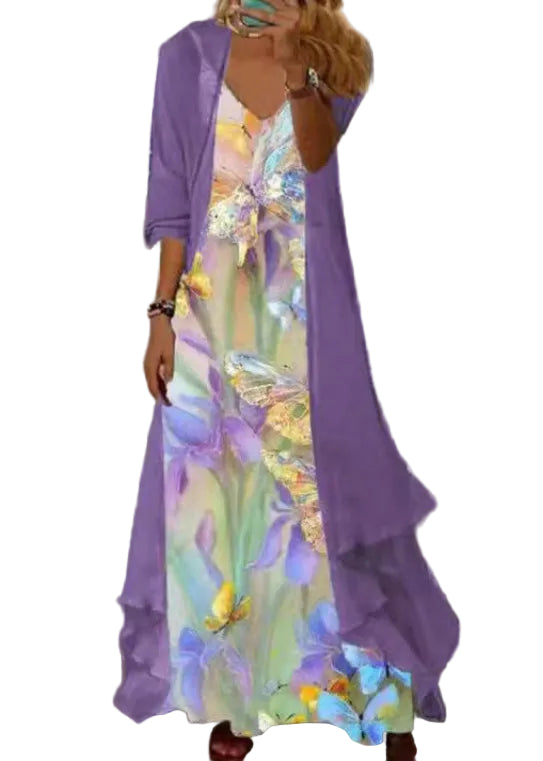 Dames Plus Size Tweedelige Set met V-hals en Print 0