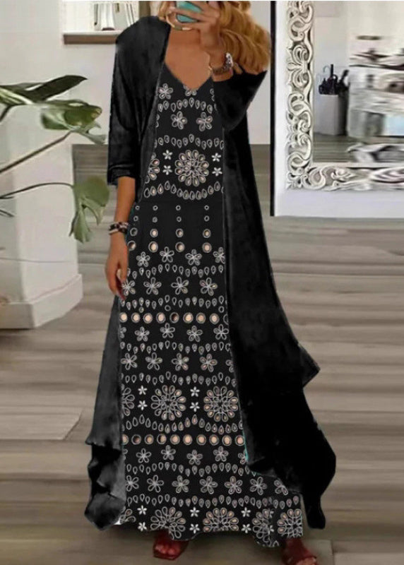 Dames Plus Size Tweedelige Set met V-hals en Print 1