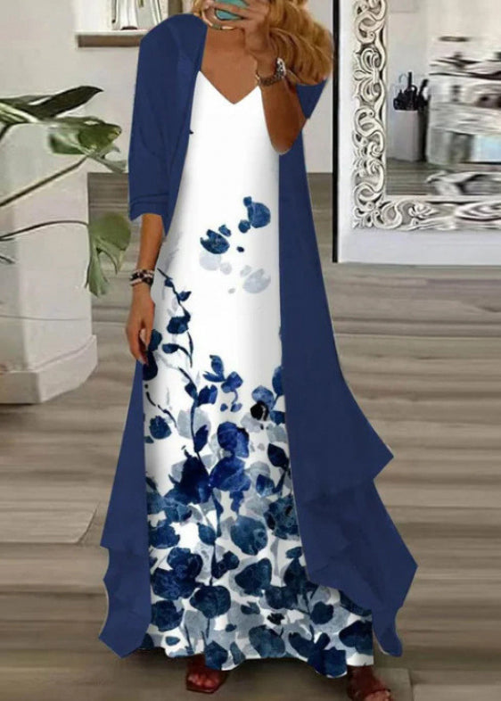 Dames Plus Size Tweedelige Set met V-hals en Print 2