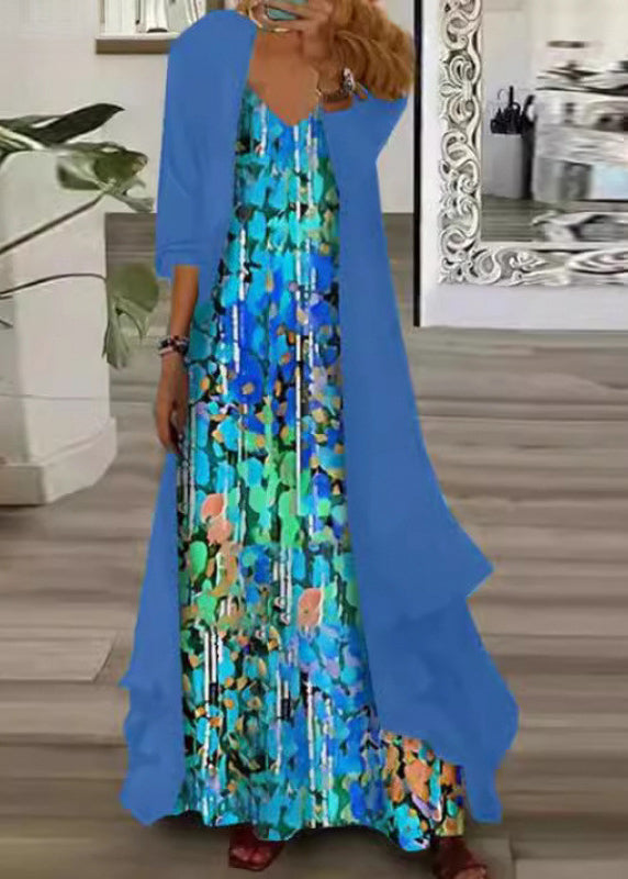 Dames Plus Size Tweedelige Set met V-hals en Print 3