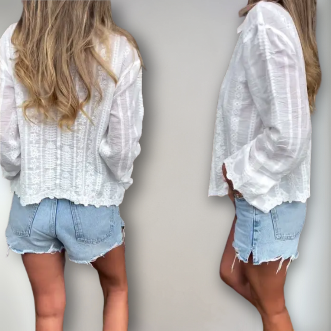 Dames Polo Kraag Blouse met Kant Detailing 1