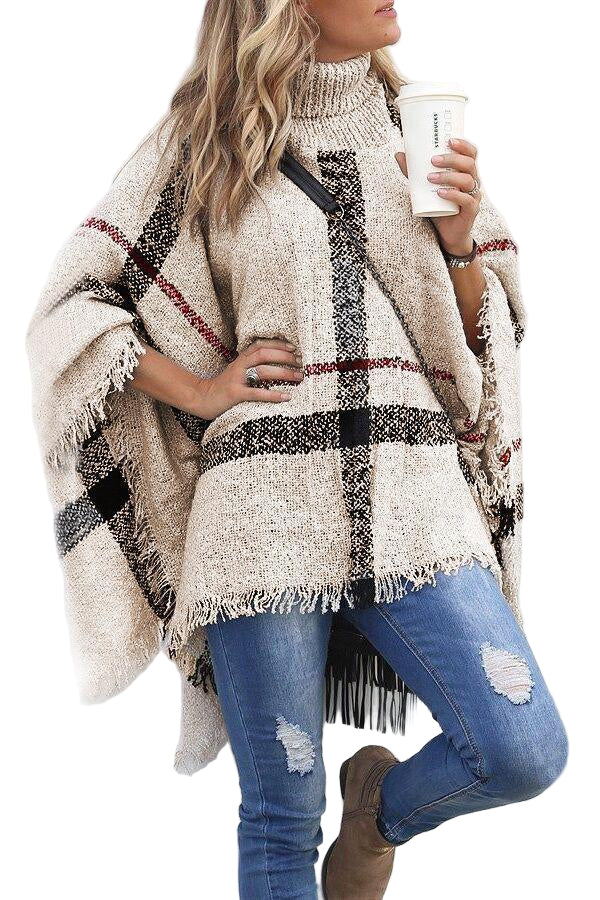 Dames Poncho Cape met Kwastjes en Kraag 0