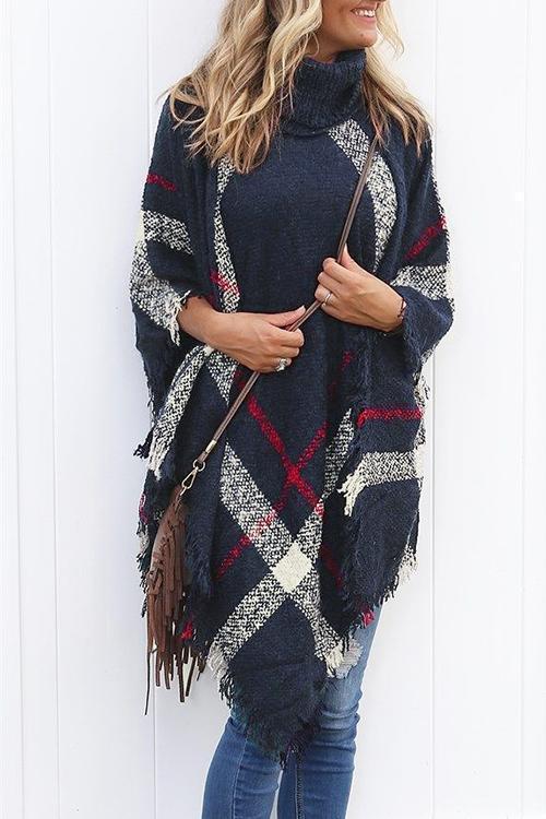 Dames Poncho Cape met Kwastjes en Kraag 2