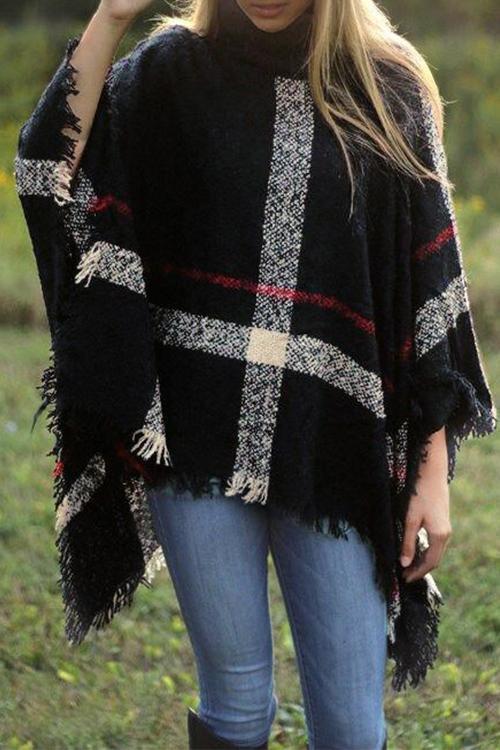 Dames Poncho Cape met Kwastjes en Kraag 4