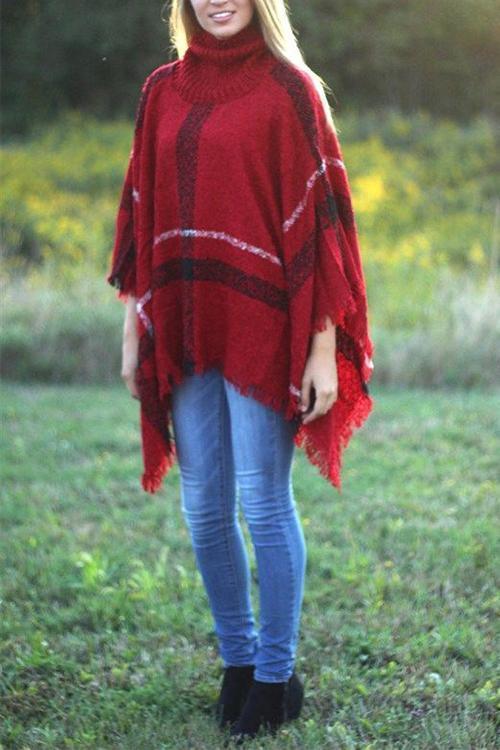 Dames Poncho Cape met Kwastjes en Kraag 6