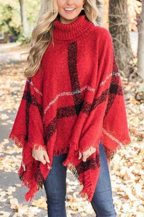 Dames Poncho Cape met Kwastjes en Kraag 7