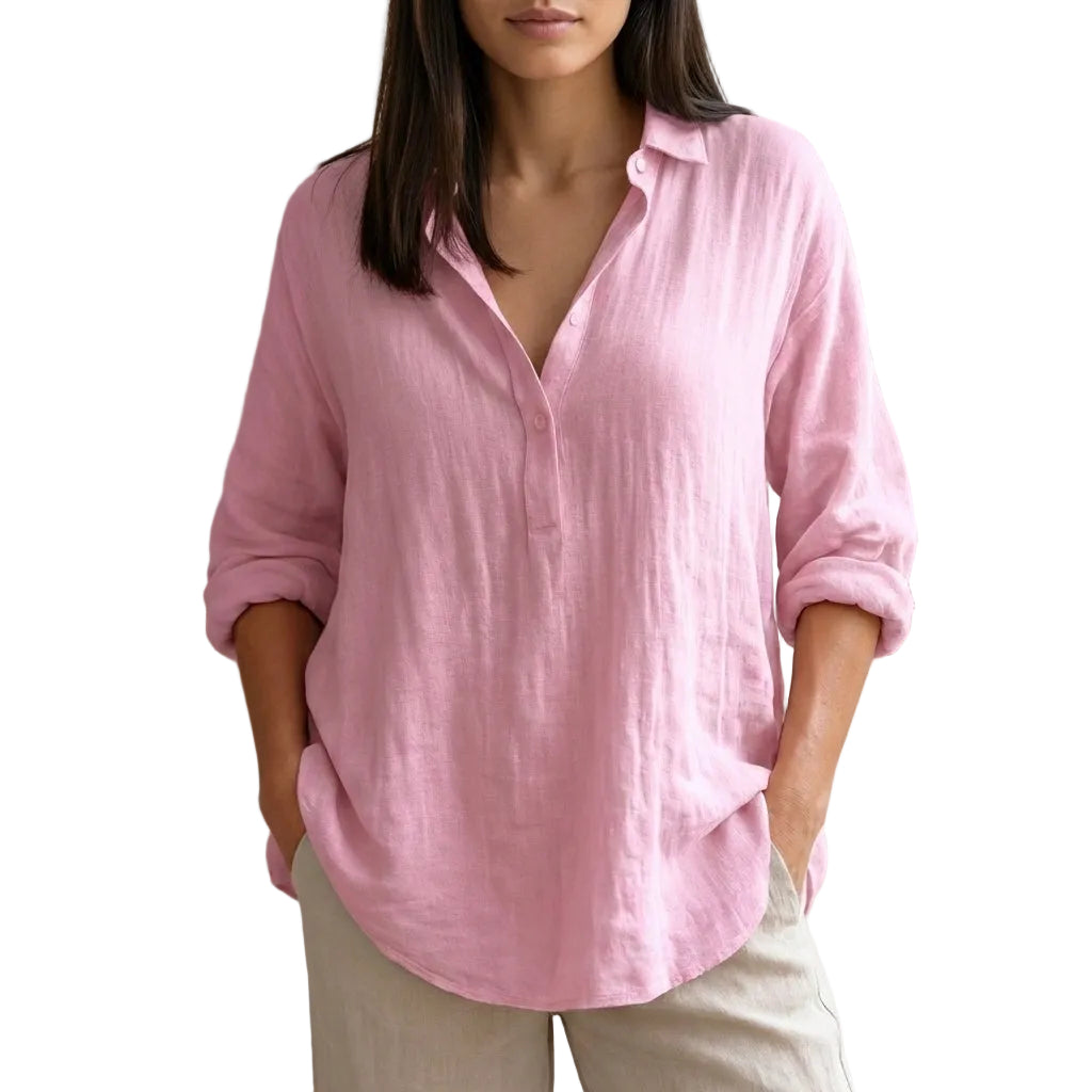 Dames Popoverblouse Met Gebogen Zoom 0