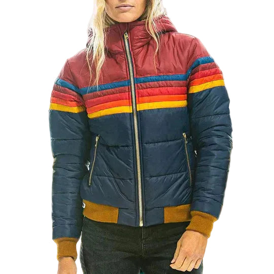 Dames Pufferjack Retro Gestreept 0