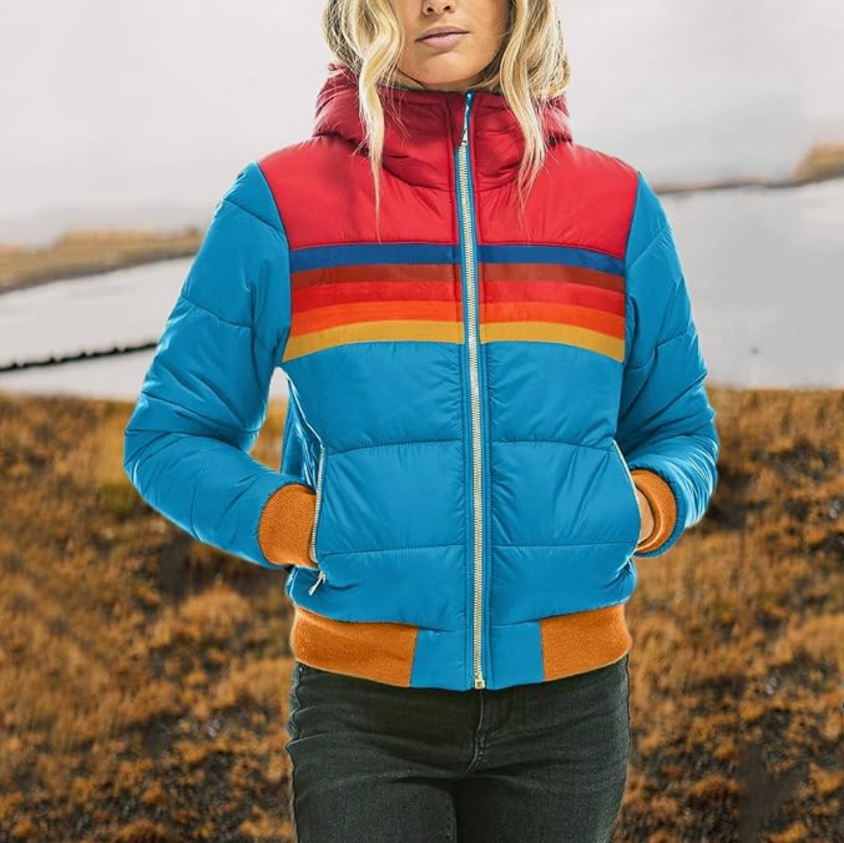 Dames Pufferjack Retro Gestreept 1