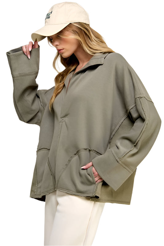 Dames Pullover V-Hals Dolman Mouwen Katoen 0