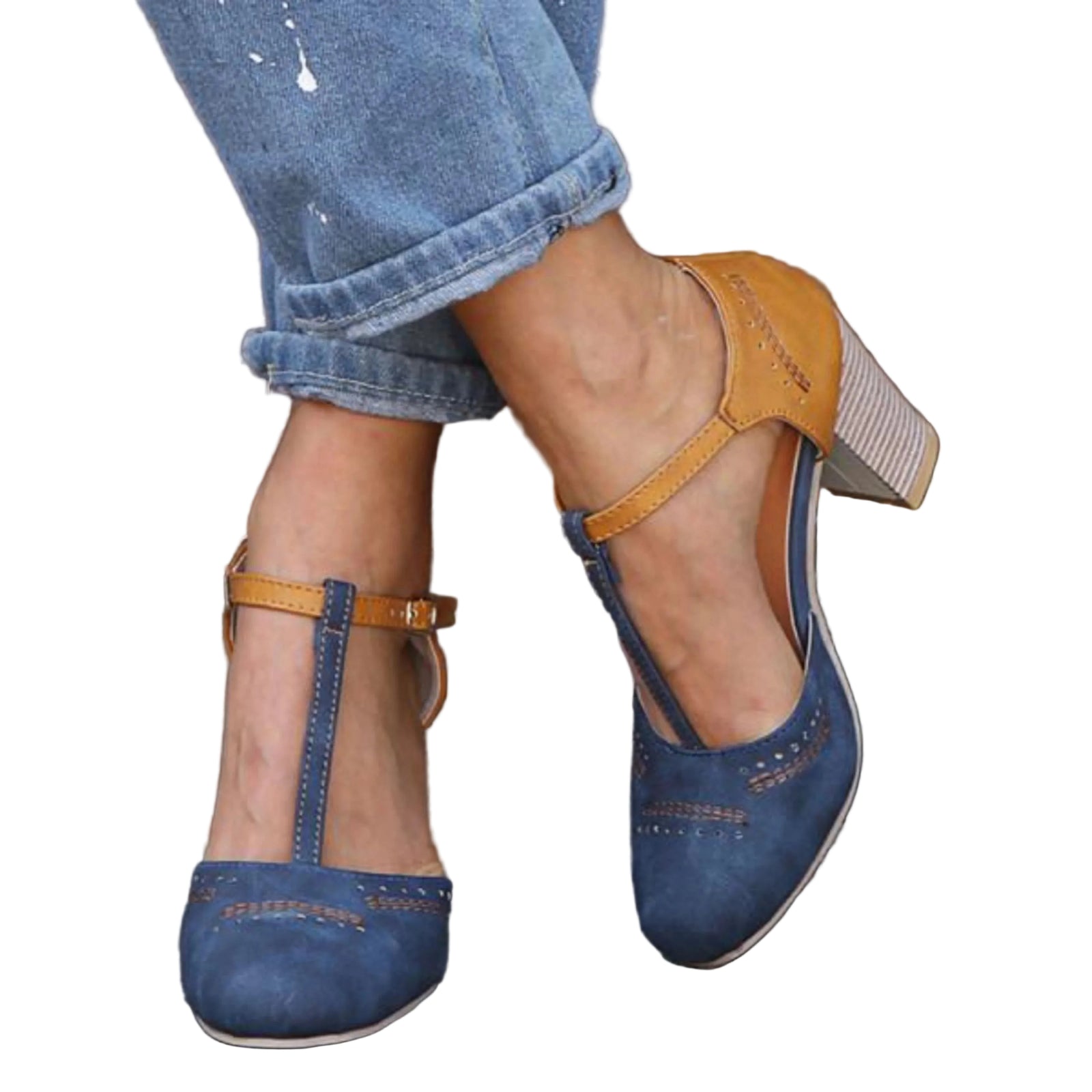 Dames Pumps Vintage Gesloten Teen met Stabiele Hak 0