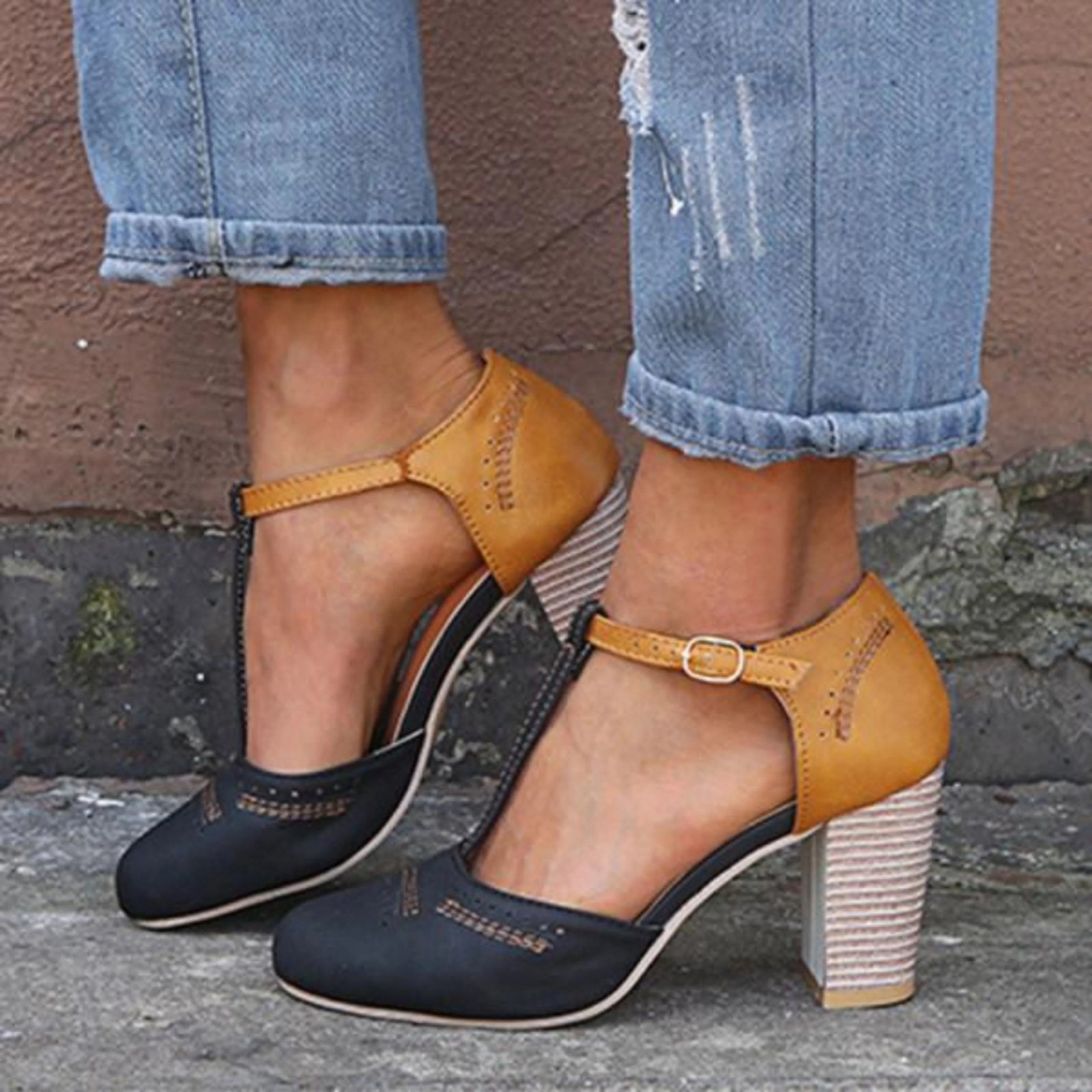 Dames Pumps Vintage Gesloten Teen met Stabiele Hak 1