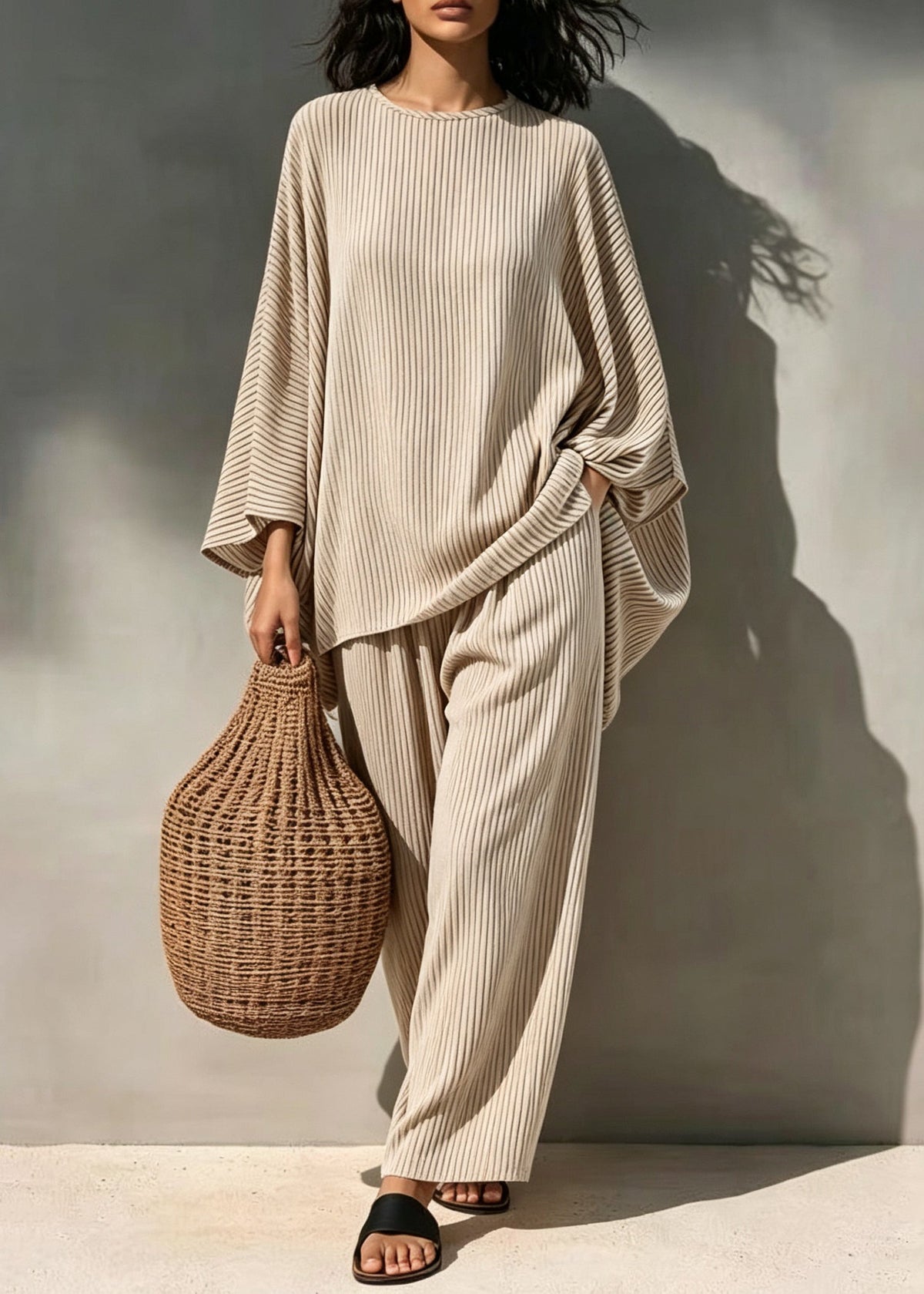 Dames Pyjama Set Tweedelig Gestreept Losse Pasvorm O-hals 2