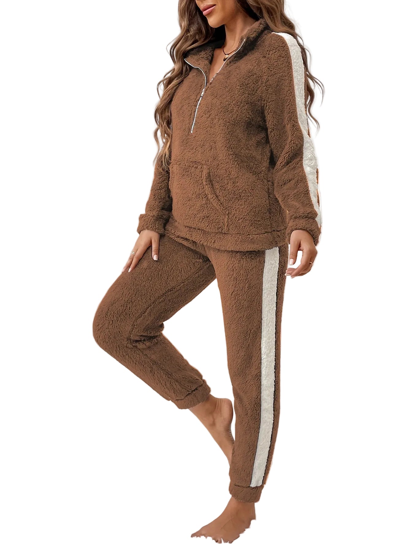 Dames Pyjamaset Trendy Met Halve Rits En Joggingbroek 0