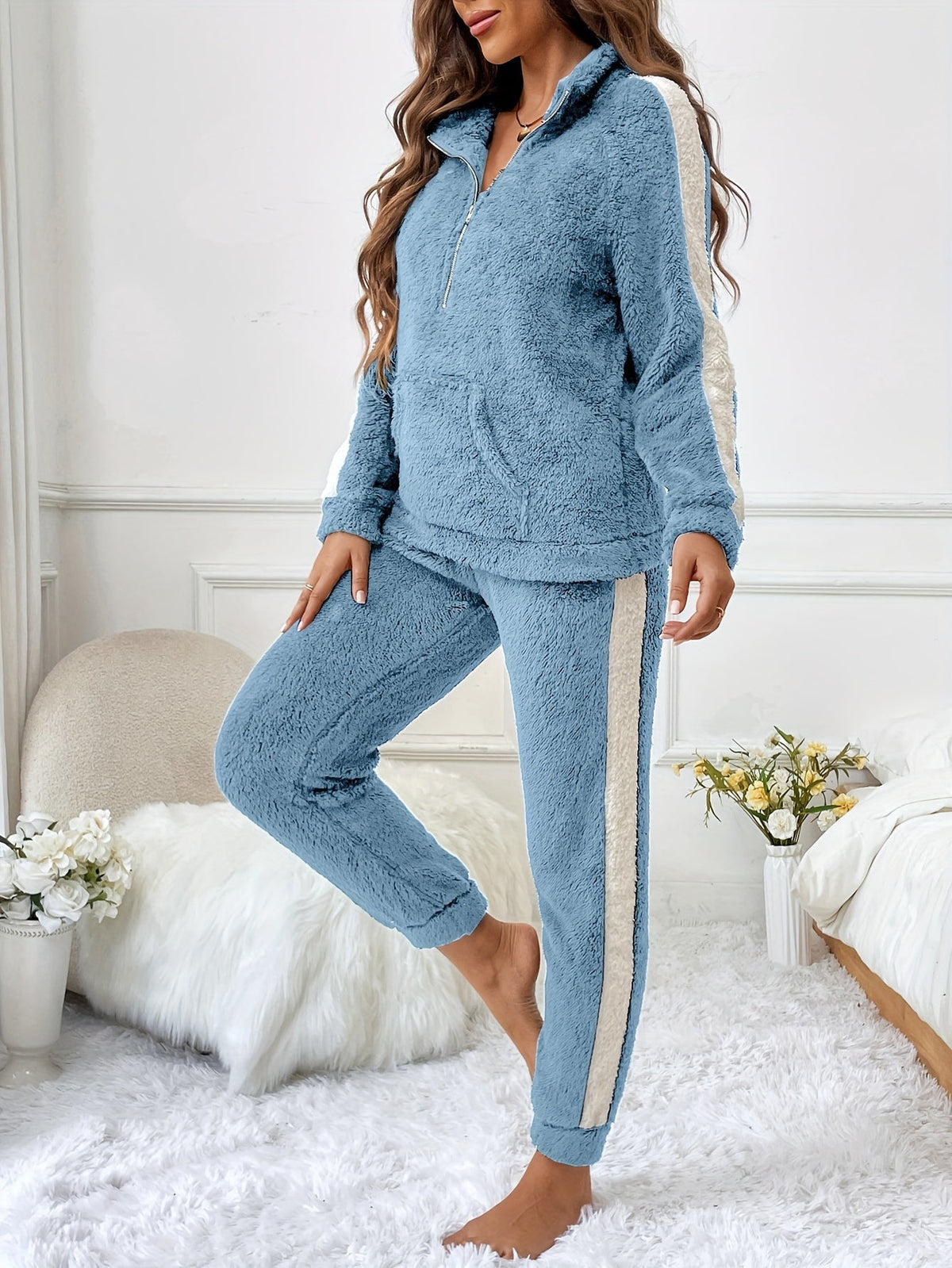 Dames Pyjamaset Trendy Met Halve Rits En Joggingbroek 1