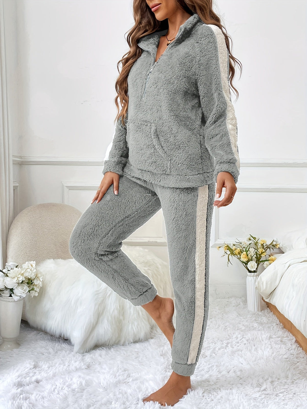 Dames Pyjamaset Trendy Met Halve Rits En Joggingbroek 2