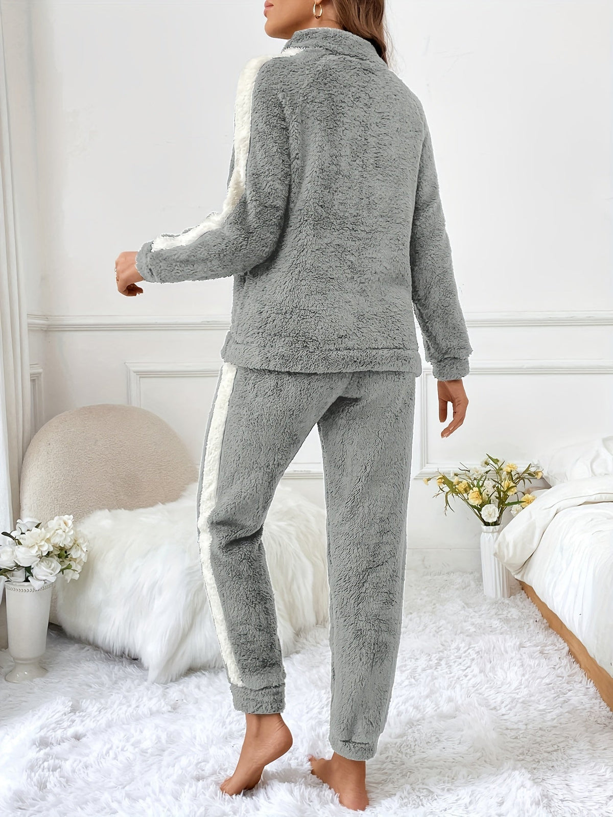 Dames Pyjamaset Trendy Met Halve Rits En Joggingbroek 4