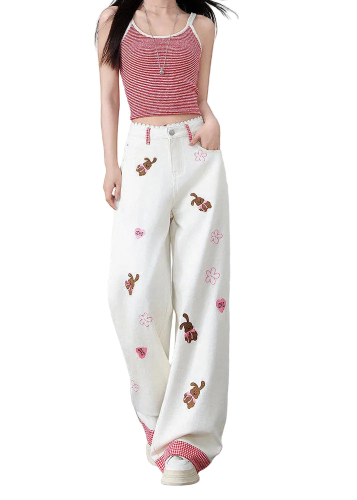 Dames Rechte Broek Geborduurd 1