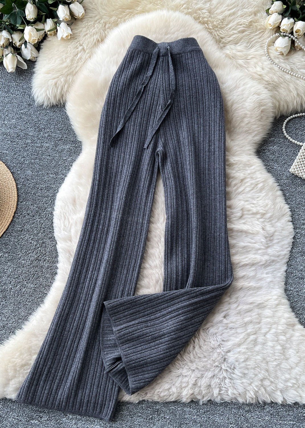 Dames Rechte Broek Hoge Taille Gebreid Herfststijl 1
