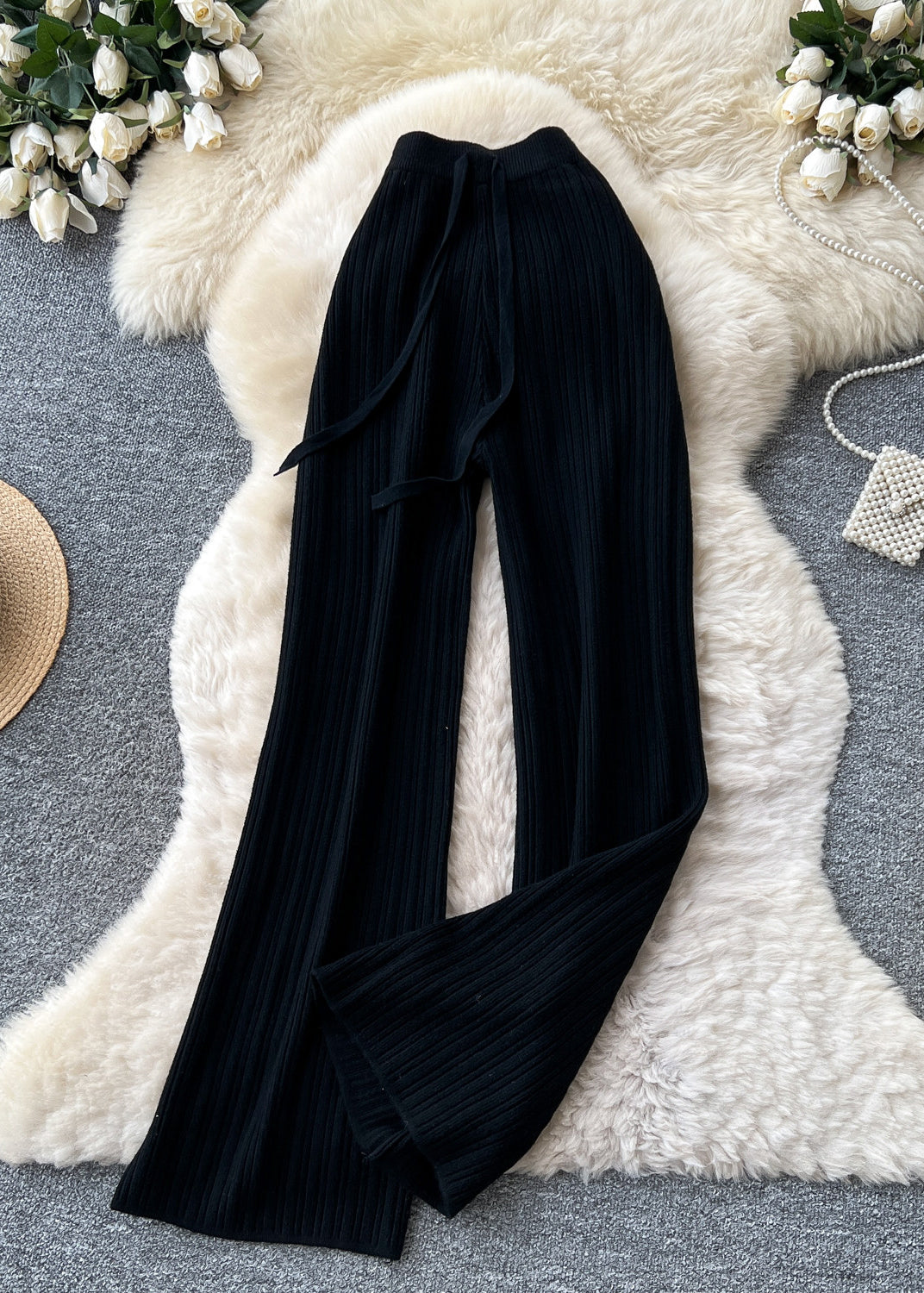Dames Rechte Broek Hoge Taille Gebreid Herfststijl 2