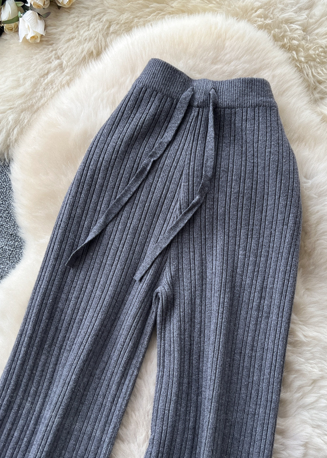 Dames Rechte Broek Hoge Taille Gebreid Herfststijl 3