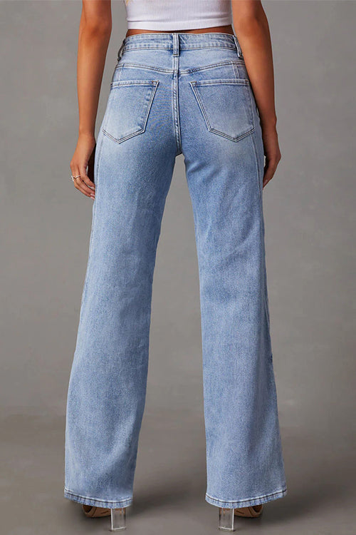 Dames Rechte Jeans met Gesplitste Pijpen 2