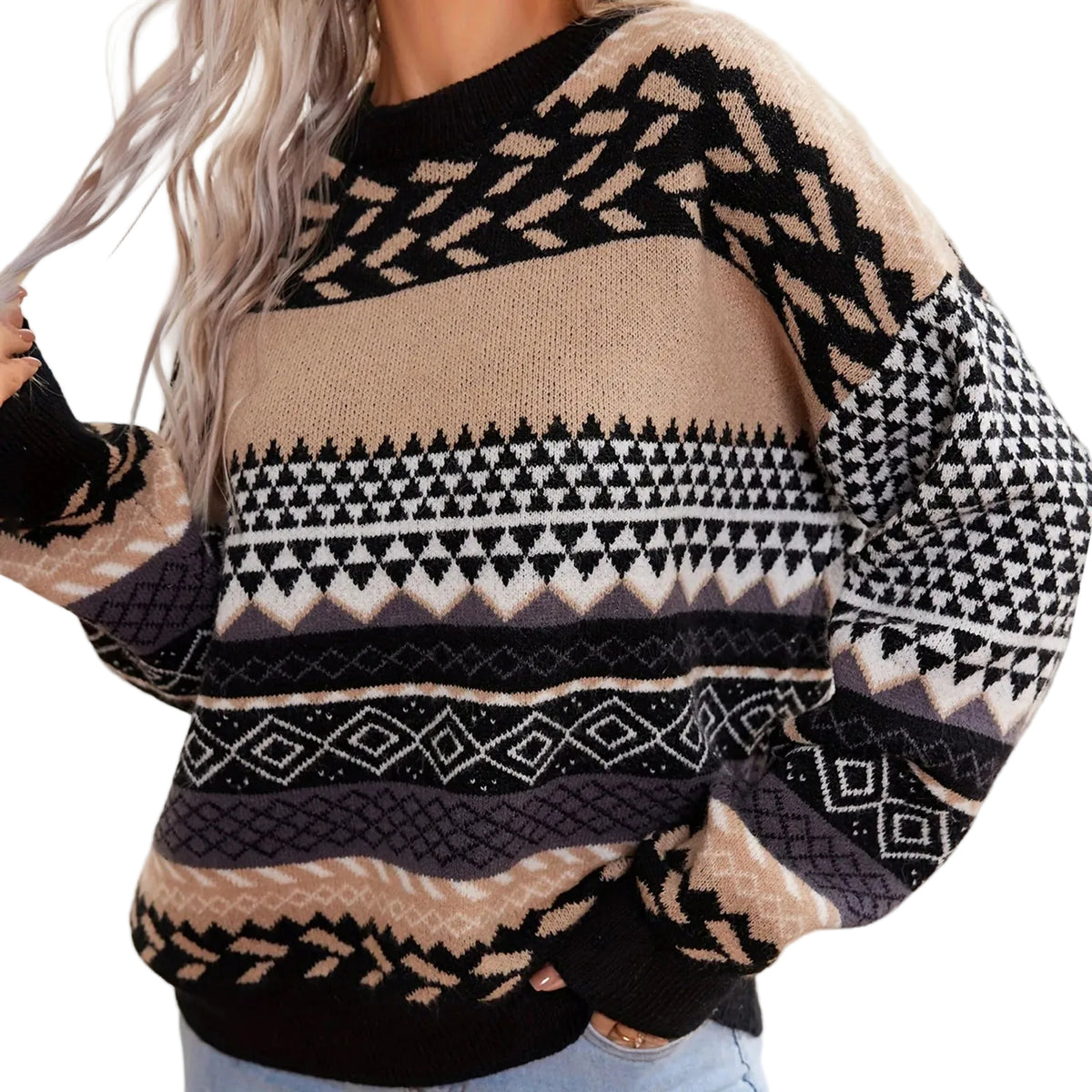 Dames Retro Trui met Contrasterend Design 0