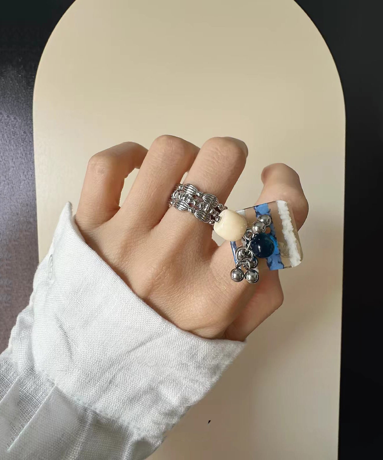 Dames Ringen Met Kwastjes Blauwe Accenten 3