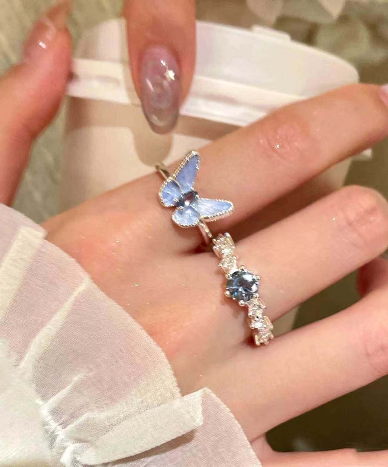 Dames Ringen Set Vlinder Stijl Blauw Accent 1