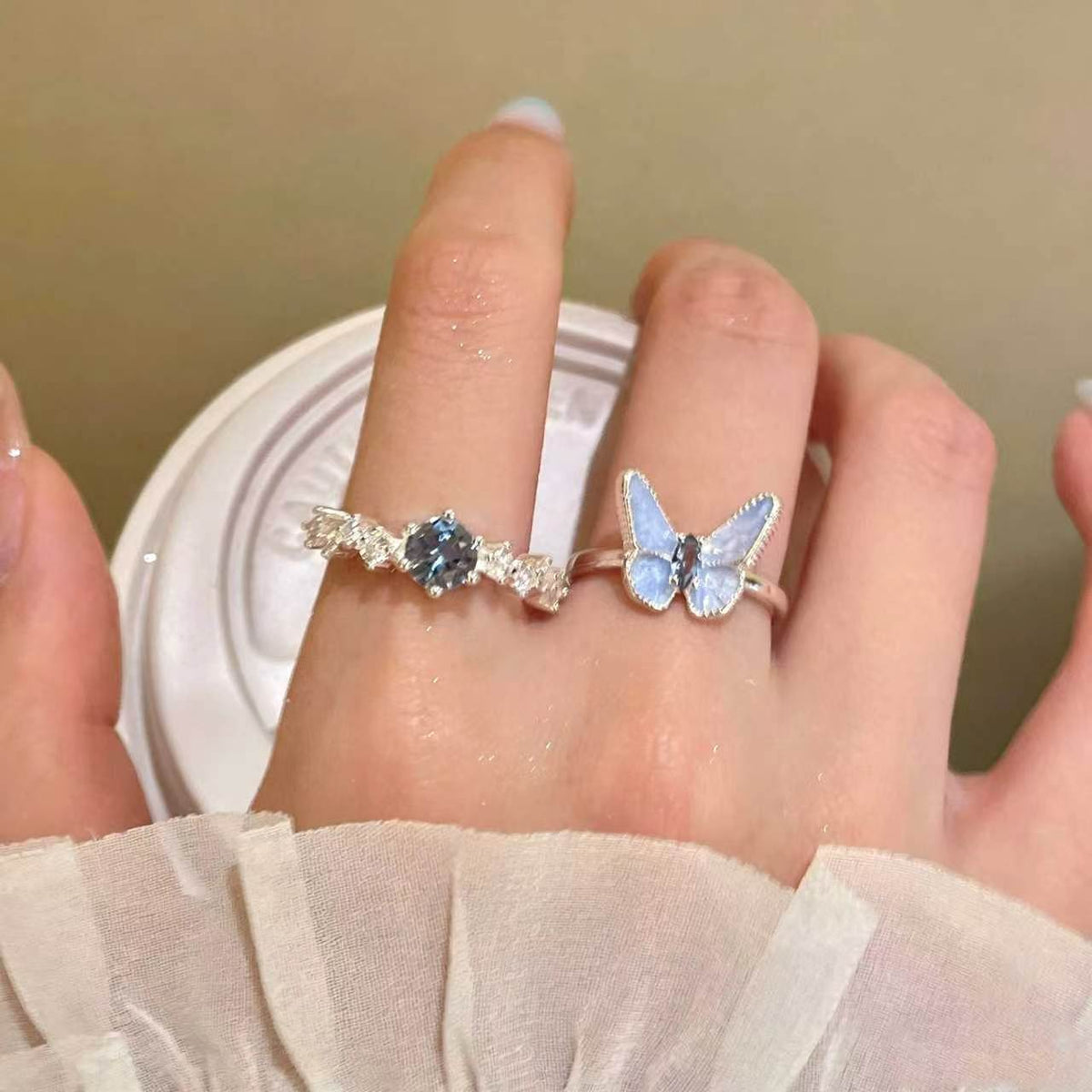 Dames Ringen Set Vlinder Stijl Blauw Accent 2
