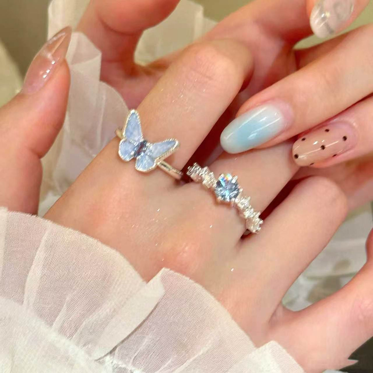 Dames Ringen Set Vlinder Stijl Blauw Accent 3