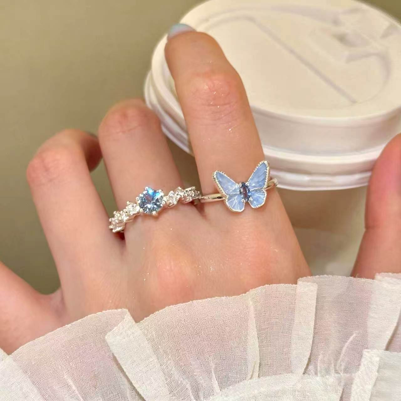 Dames Ringen Set Vlinder Stijl Blauw Accent 4