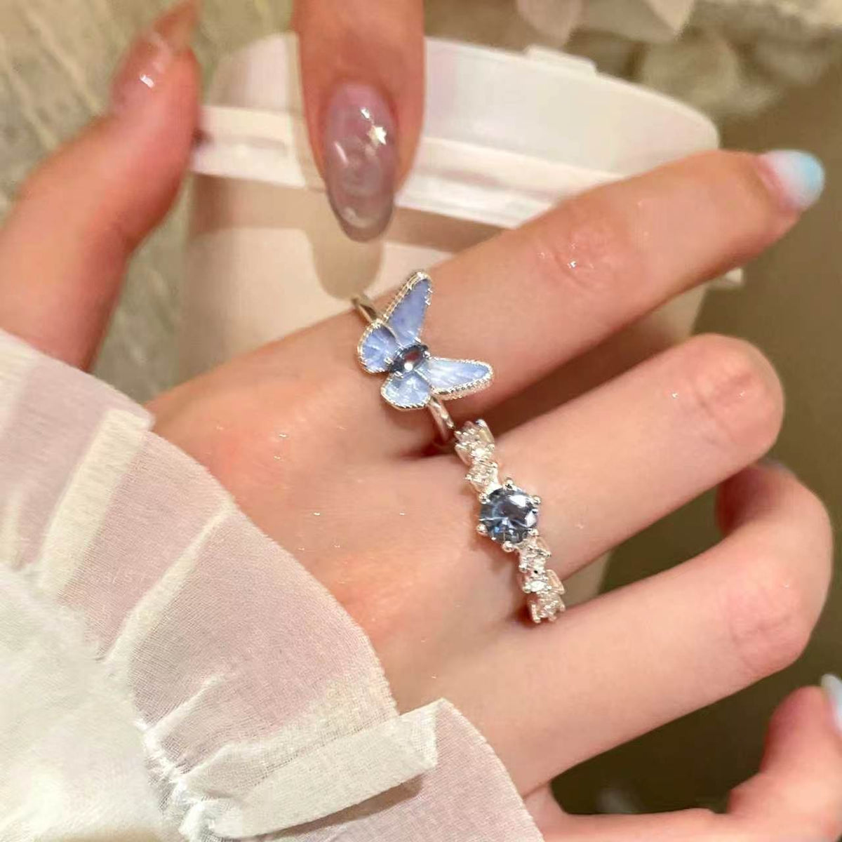 Dames Ringen Set Vlinder Stijl Blauw Accent 6