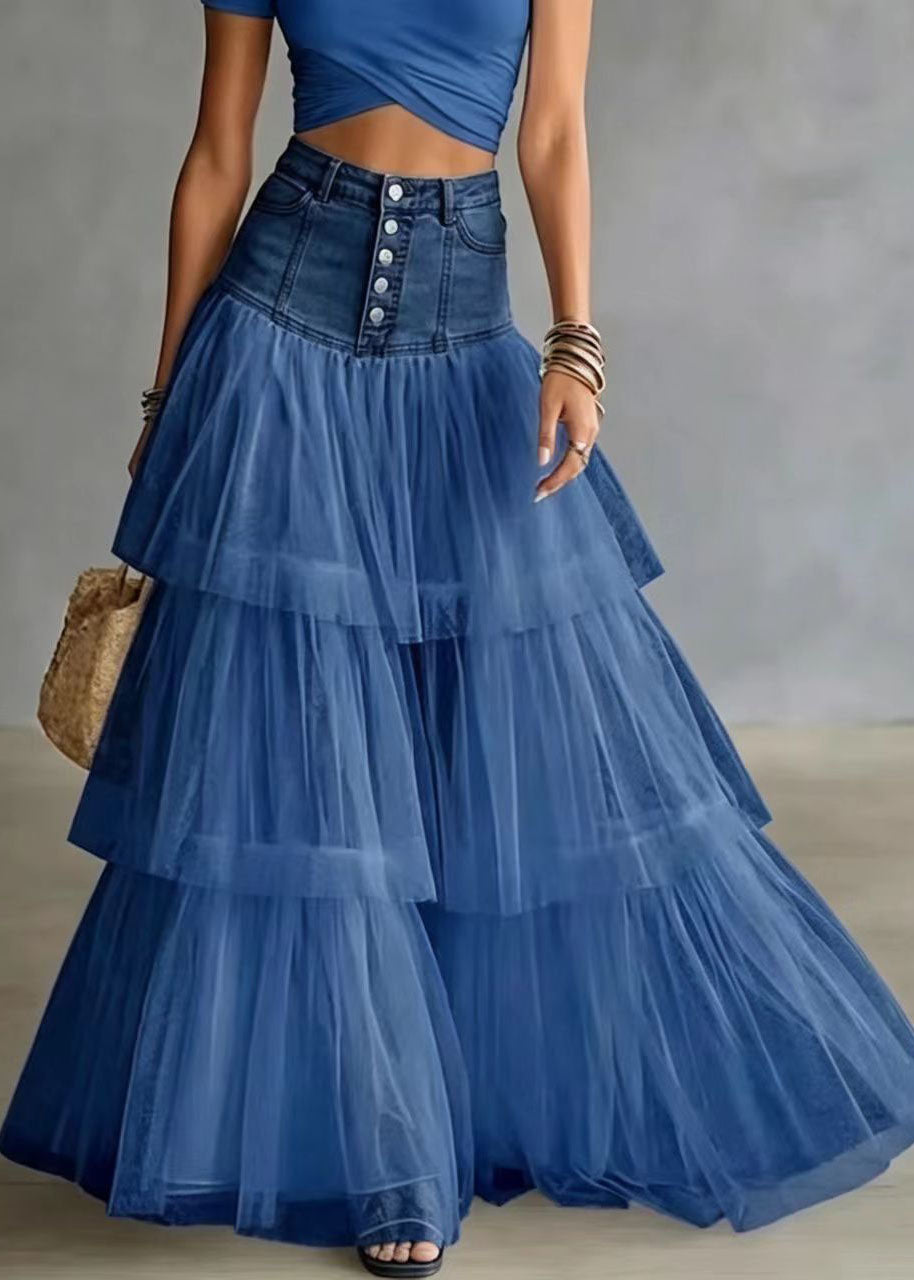 Dames Rok Hoge Taille Patchwork Tule Zomerstijl 1