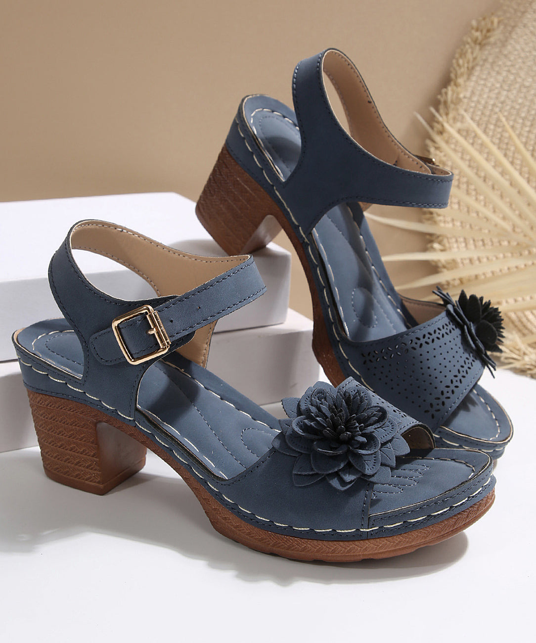 Dames Sandalen Bloemen Design Chunky 3