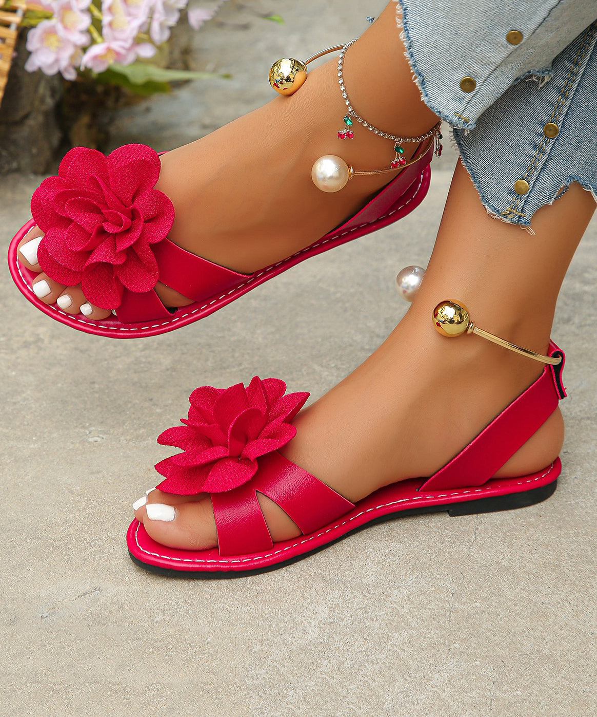 Dames Sandalen Bloemenpeeptoe Plat 1