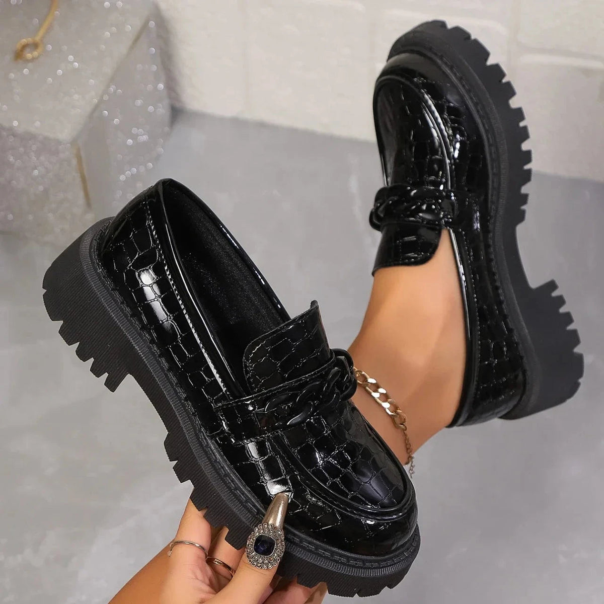 Dames Sandalen Krokodillentextuur Met Comfortabel Platform 5