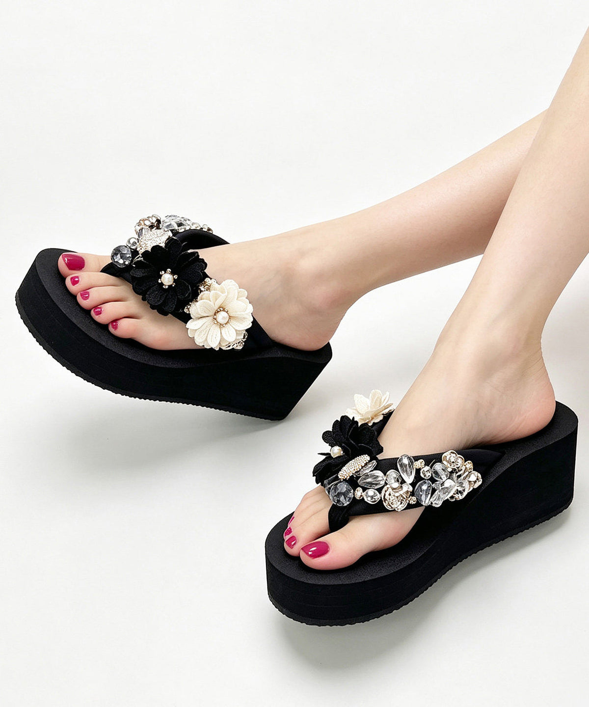 Dames Sandalen Met Bloem Motief En Platformhak 3