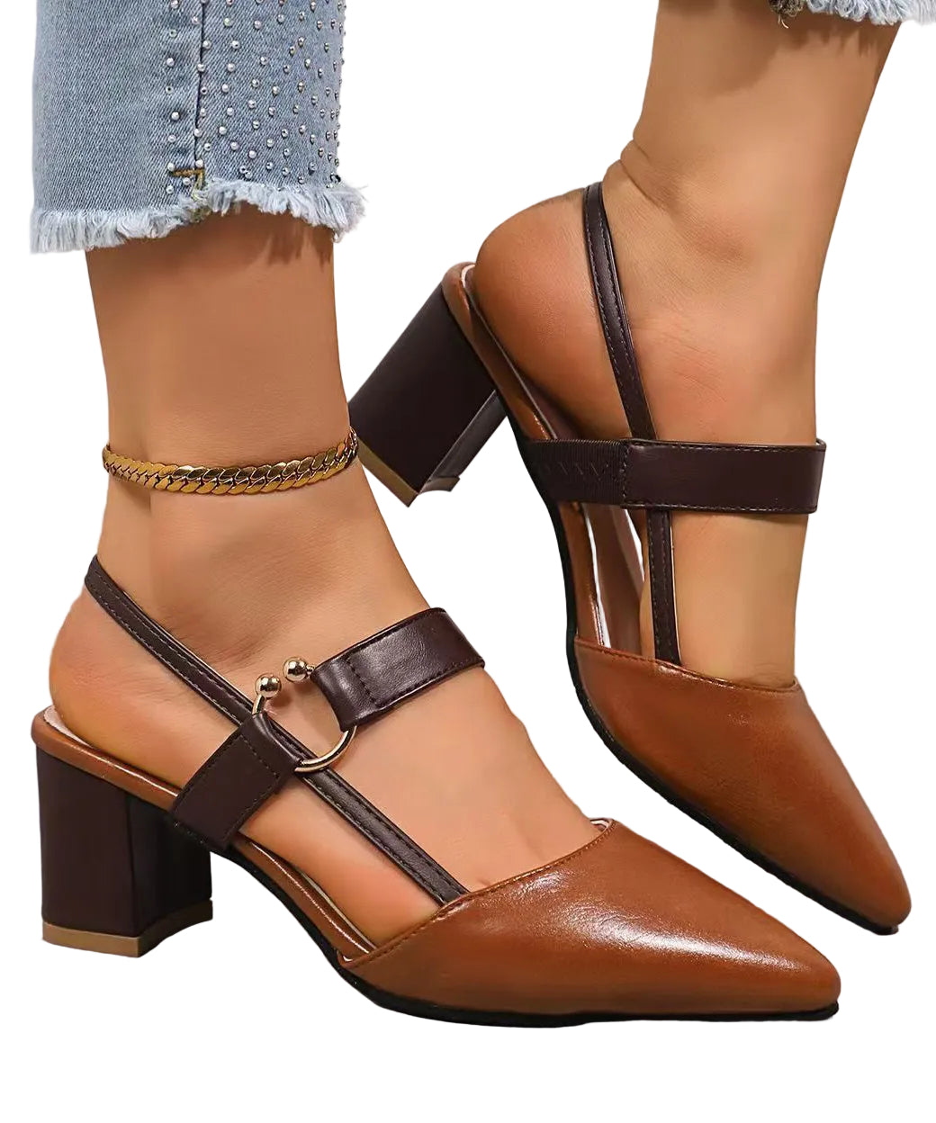 Dames Sandalen Met Dikke Hak Gesplitst Design 0
