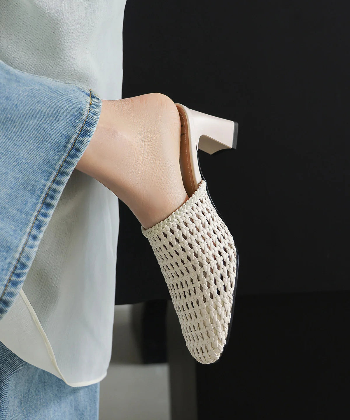 Dames Sandalen Met Dikke Hak Geweven Design 1