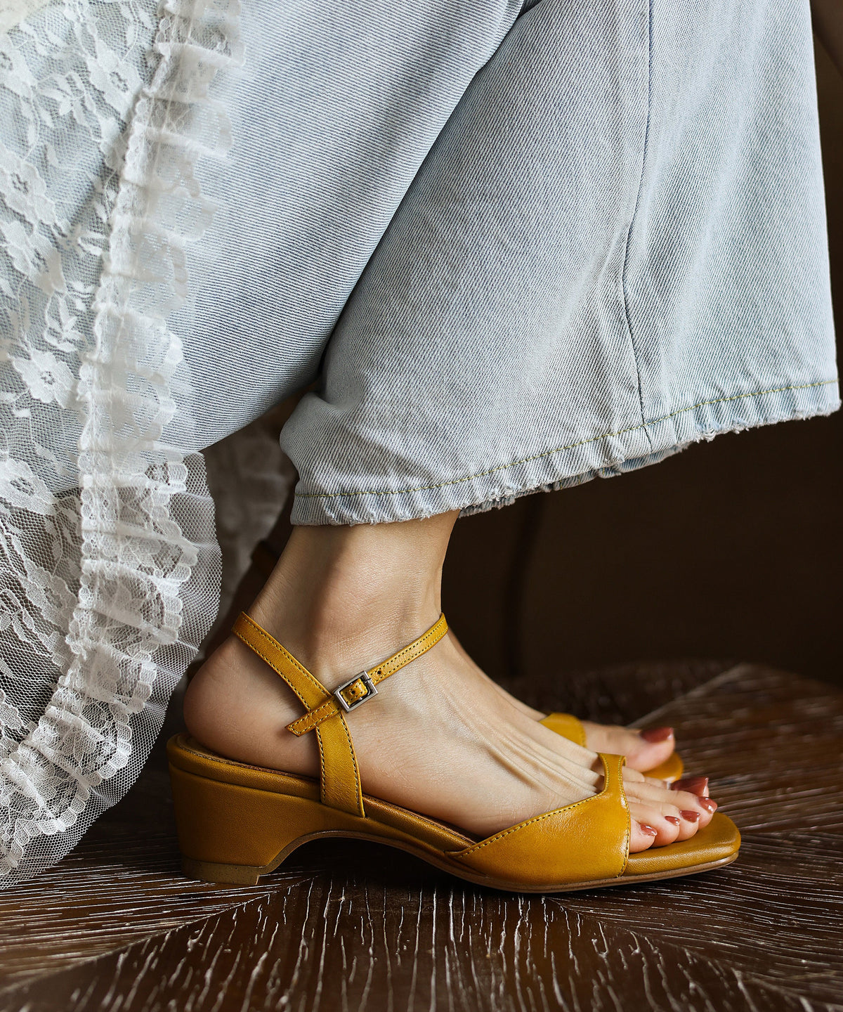 Dames Sandalen Peeptoe Met Dikke Hak 0