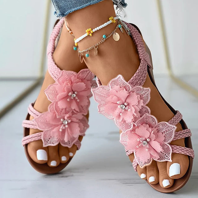 Dames Sandalen Sleehak Bloemendecoratie 1