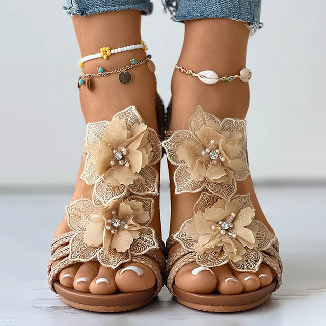 Dames Sandalen Sleehak Bloemendecoratie 8