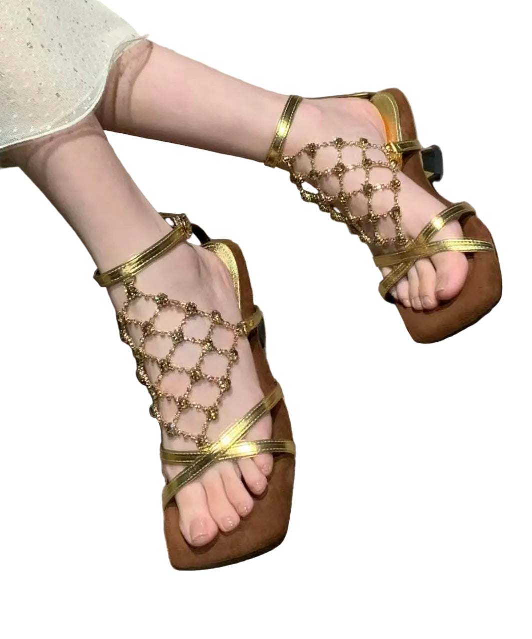 Dames Sandalen met Visnet en Dikke Hak 2