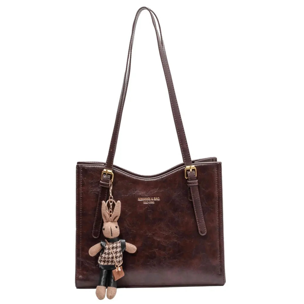 Dames Schoudertas Charm Tote Luxe PU Leer Met Afneembaar Konijnencharme 0