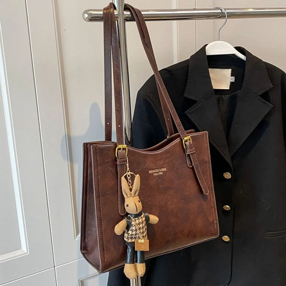 Dames Schoudertas Charm Tote Luxe PU Leer Met Afneembaar Konijnencharme 3